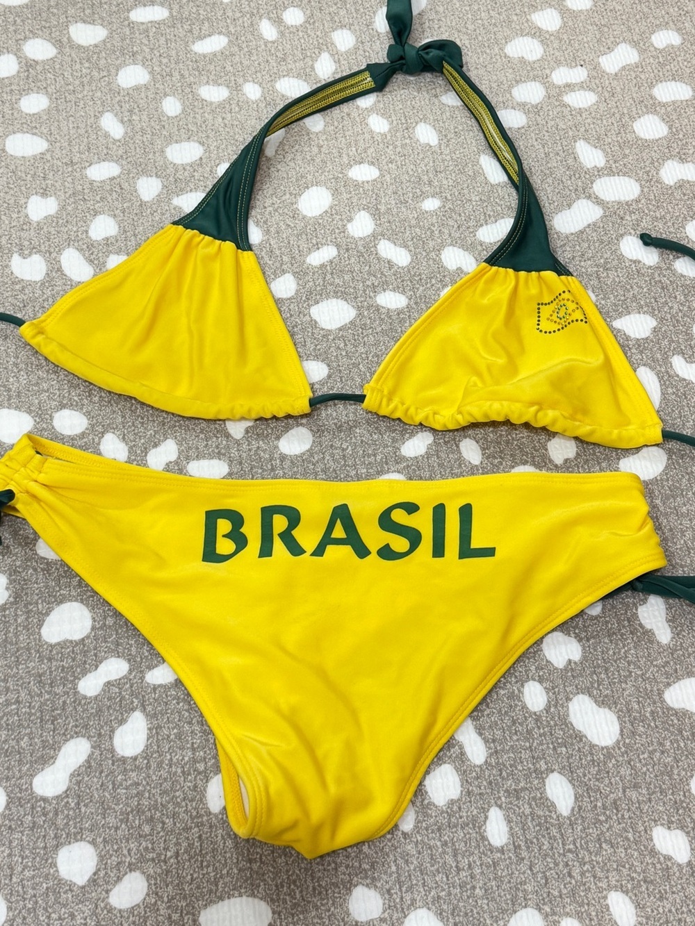 Vintage y2k Brasil bikini set bottoms low rise triangle halter bedazzled brazil